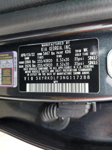 5XYRKDLF3NG117288 - 2022 KIA SORENTO SX GRAY photo 10