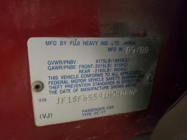 JF1SF65591H740802 - 2001 SUBARU FORESTER S RED photo 10