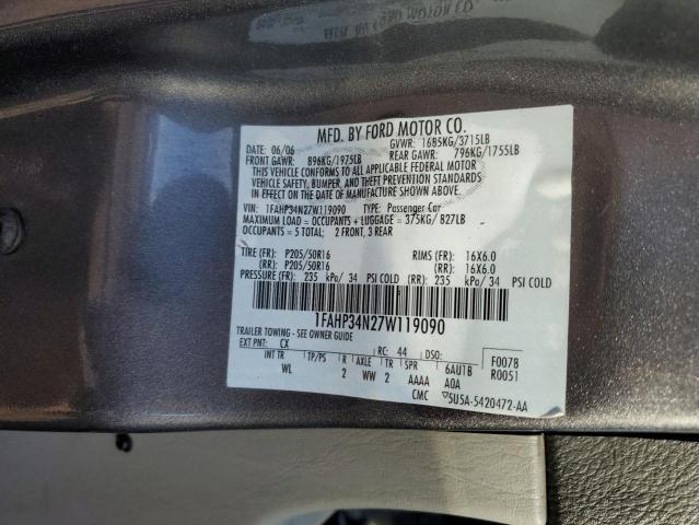 1FAHP34N27W119090 - 2007 FORD FOCUS GRAY photo 10