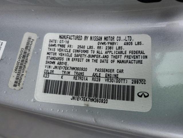 JN1EV7EK7HM360920 - 2017 INFINITI Q60 PREMIU SILVER photo 10