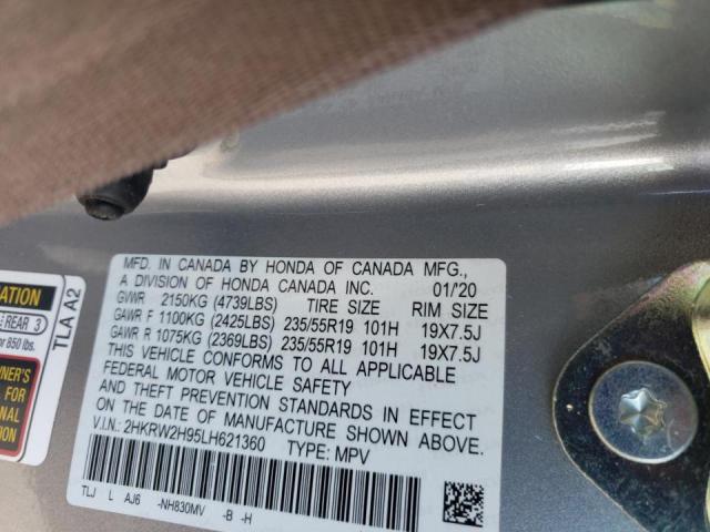 2HKRW2H95LH621360 - 2020 HONDA CR-V TOURI SILVER photo 10