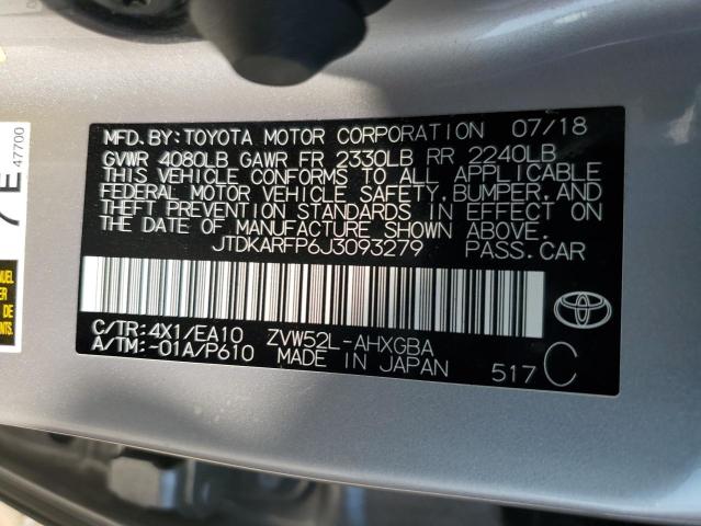 JTDKARFP6J3093279 - 2018 TOYOTA PRIUS PRIM 灰色 照片 10
