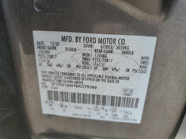 1FTRX12W18KC75399 - 2008 FORD F150 GRAY photo 10