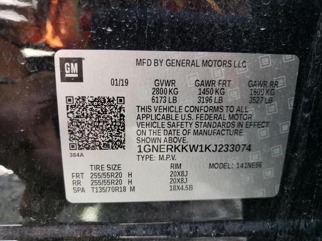 1GNERKKW1KJ233074 - 2019 CHEVROLET TRAVERSE P BLACK photo 10