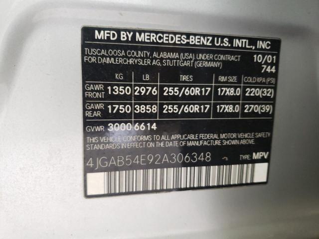 4JGAB54E92A306348 - 2002 MERCEDES-BENZ ML 320  photo 10