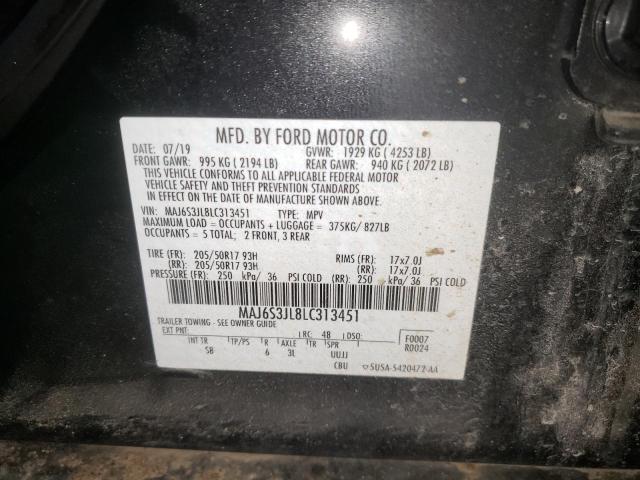 MAJ6S3JL8LC313451 - 2020 FORD ECOSPORT S BLACK photo 10