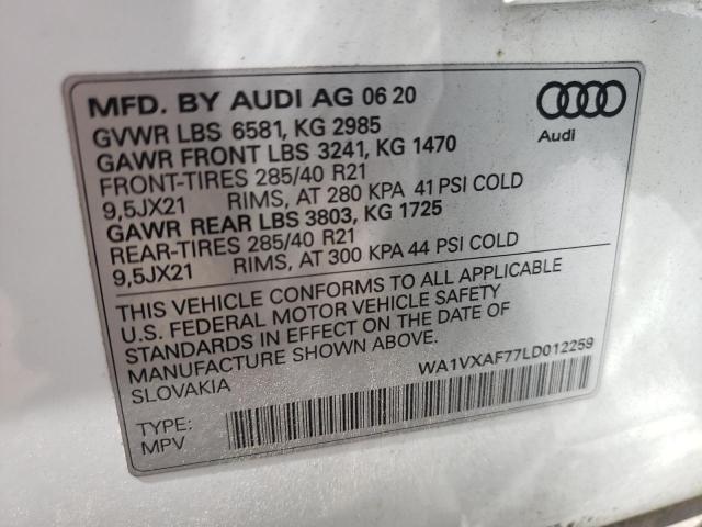 WA1VXAF77LD012259 - 2020 AUDI Q7 PRESTIGE  photo 10