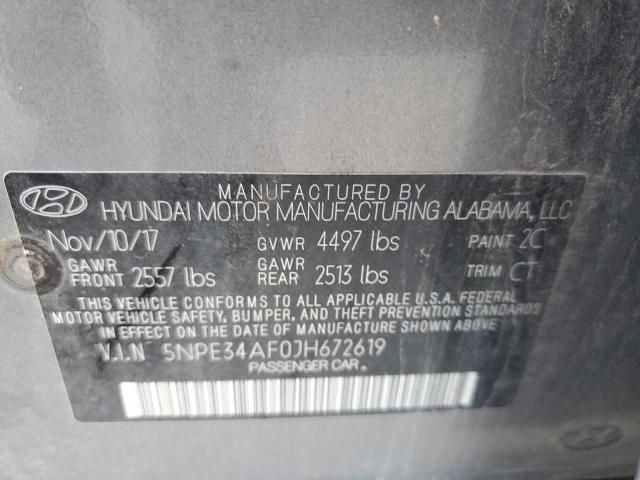 5NPE34AF0JH672619 - 2018 HYUNDAI SONATA SPO GRAY photo 10