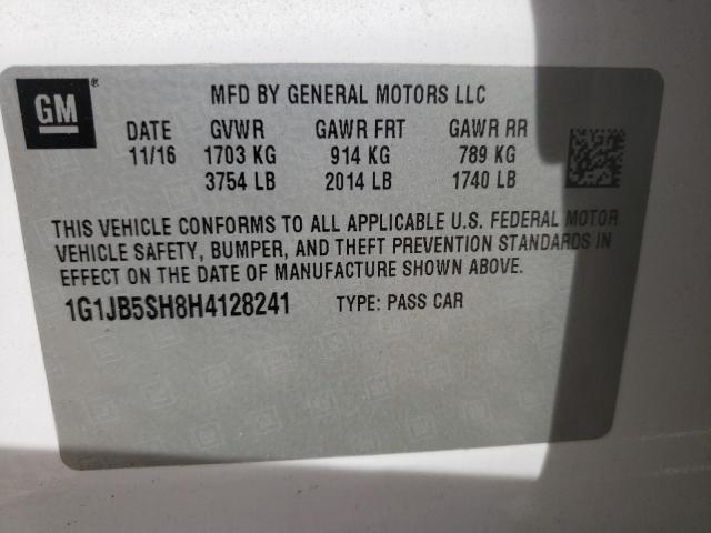 1G1JB5SH8H4128241 - 2017 CHEVROLET SONIC LS WHITE photo 10