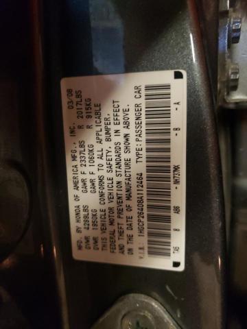 1HGCP26408A112464 - 2008 HONDA ACCORD LXP GRAY photo 10