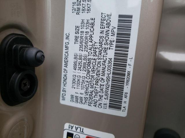 5J6RW2H95HL005364 - 2017 HONDA CR-V TOURI BEIGE photo 10