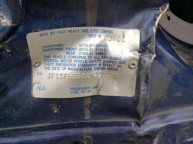 JF1SF655X2H707700 - 2002 SUBARU FORESTER S BLUE photo 10