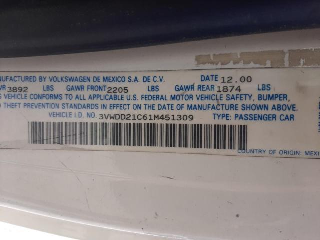 3VWDD21C61M451309 - 2001 VOLKSWAGEN NEW BEETLE 白色 照片 10