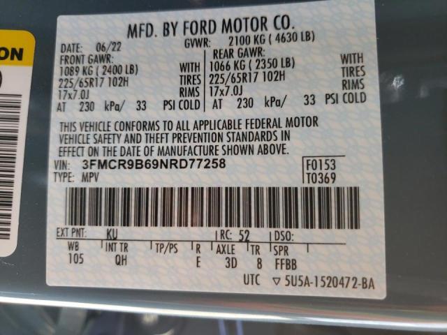 3FMCR9B69NRD77258 - 2022 FORD BRONCO SPO BLUE photo 10