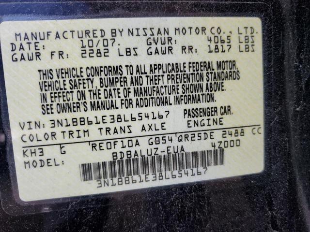 3N1BB61E38L654167 - 2008 NISSAN SENTRA SE- BLACK photo 10