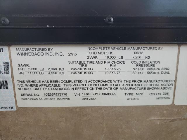 1F64F5DYXD0A00822 - 2013 WINNEBAGO VISTA WHITE photo 10