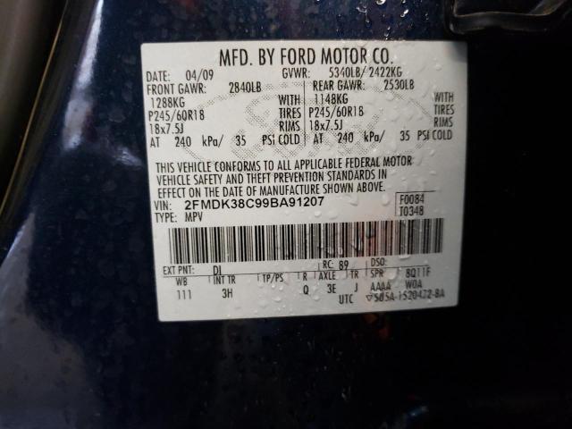 2FMDK38C99BA91207 - 2009 FORD EDGE SEL BLUE photo 10