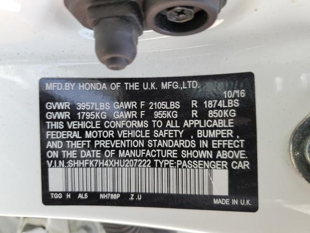 SHHFK7H4XHU207222 - 2017 HONDA CIVIC SPOR WHITE photo 10