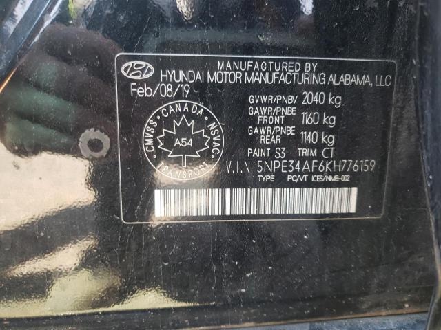 5NPE34AF6KH776159 - 2019 HYUNDAI SONATA LIM BLACK photo 10