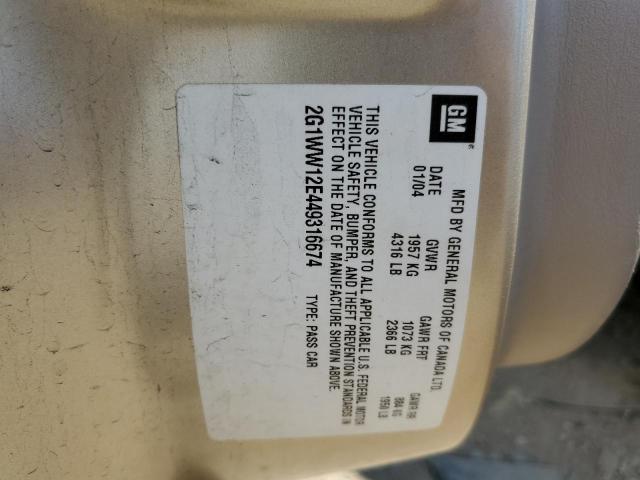 2G1WW12E449316674 - 2004 CHEVROLET MONTE CARL ბეჟი ფოტო 10