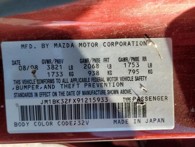 JM1BK32FX91215933 - 2009 MAZDA 3 I RED photo 10