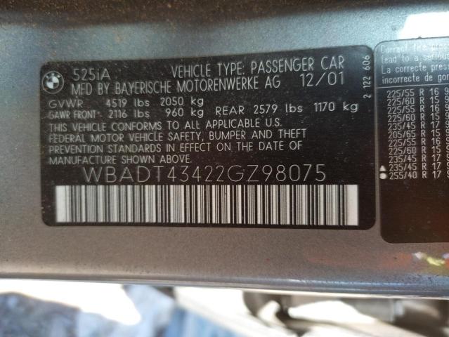 WBADT43422GZ98075 - 2002 BMW 525 I AUTO GRAY photo 10