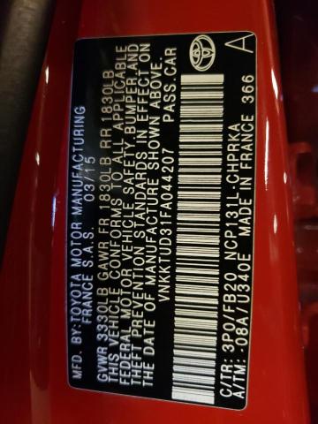 VNKKTUD31FA044207 - 2015 TOYOTA YARIS RED photo 10