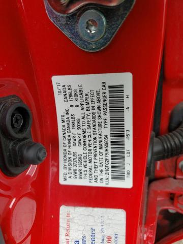 2HGFC2F79JH506054 - 2018 HONDA CIVIC EX RED photo 10