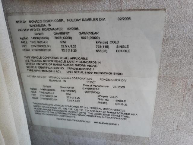 1RF42454852035811 - 2005 ROADMASTER RAIL MONOCOQUE ორფეროვანი ფოტო 10