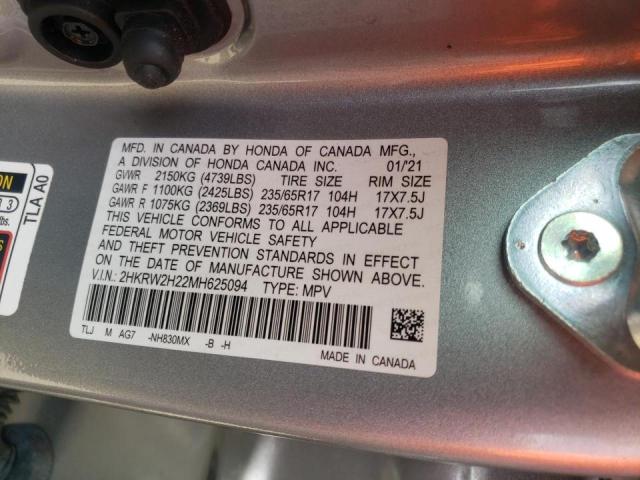 2HKRW2H22MH625094 - 2021 HONDA CR-V LX SILVER photo 10