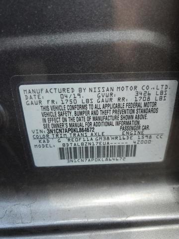 3N1CN7AP0KL864672 - 2019 NISSAN VERSA S GRAY photo 10