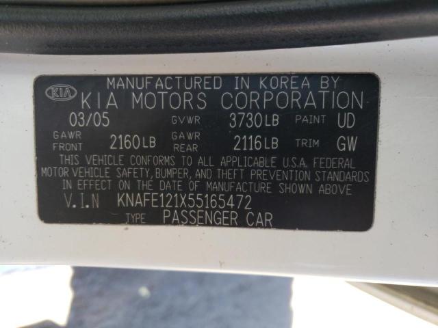 KNAFE121X55165472 - 2006 KIA SPECTRA WHITE photo 10