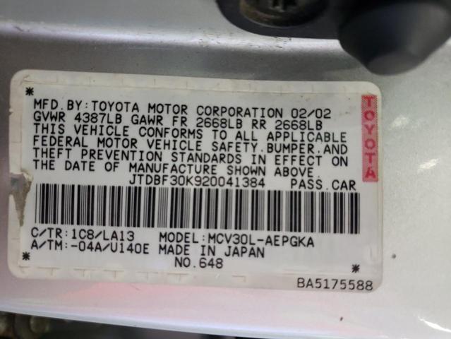 JTDBF30K920041384 - 2002 TOYOTA CAMRY LE/ SILVER photo 10