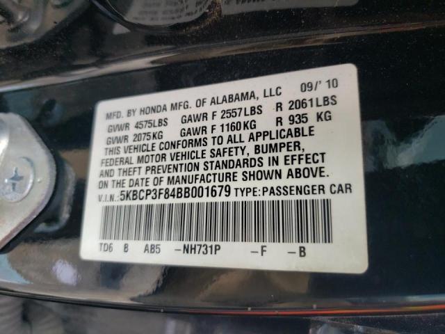 5KBCP3F84BB001679 - 2011 HONDA ACCORD EXL BLACK photo 10