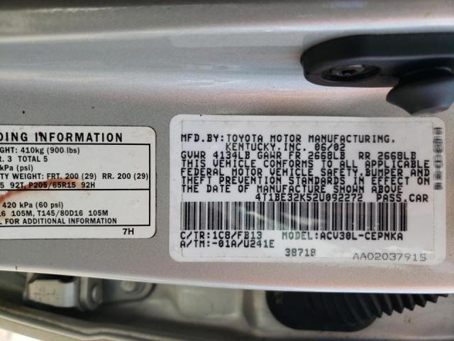 4T1BE32K52U092272 - 2002 TOYOTA CAMRY LE SILVER photo 10
