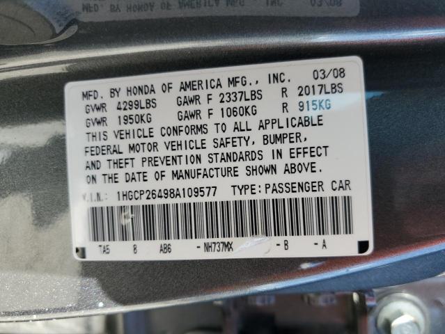 1HGCP26498A109577 - 2008 HONDA ACCORD LXP CHARCOAL photo 10