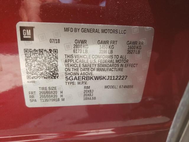 5GAERBKW6KJ112227 - 2019 BUICK ENCLAVE ES MAROON photo 10