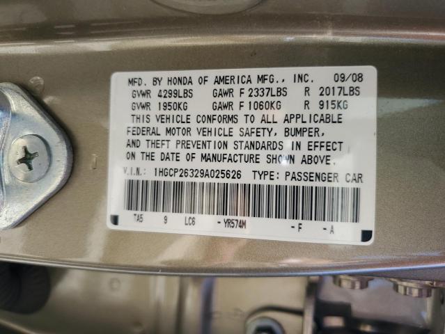 1HGCP26329A025626 - 2009 HONDA ACCORD LX GOLD photo 10