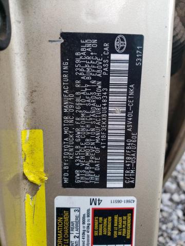 4T1BF3EKXBU648343 - 2011 TOYOTA CAMRY BASE GOLD photo 10