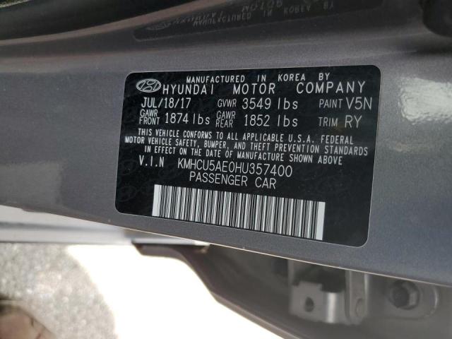 KMHCU5AE0HU357400 - 2017 HYUNDAI ACCENT SPO GRAY photo 10