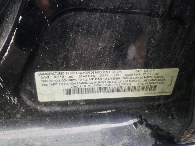 3VWEF71K77M153184 - 2007 VOLKSWAGEN JETTA WOLFSBURG  照片 10