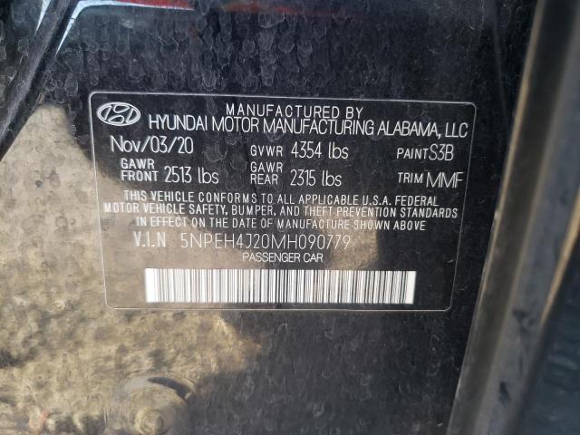 5NPEH4J20MH090779 - 2021 HYUNDAI SONATA LIM BLACK photo 10