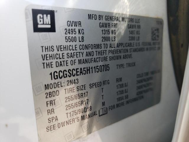 1GCGSCEA5H1150705 - 2017 CHEVROLET COLORADO L WHITE photo 10