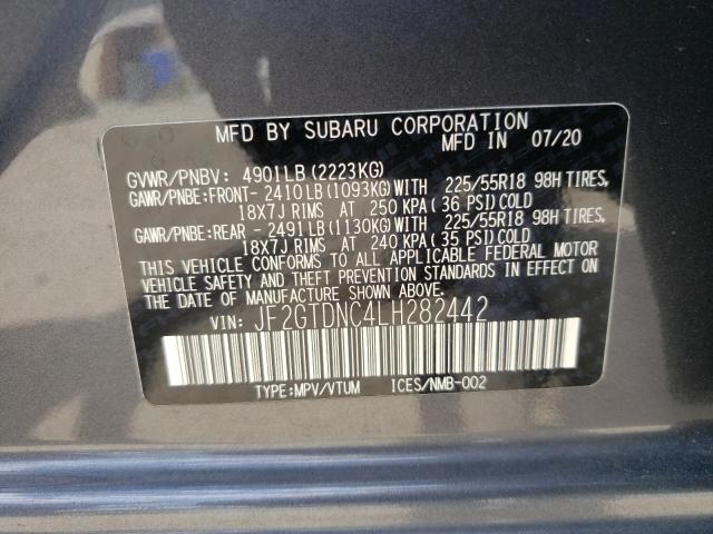 JF2GTDNC4LH282442 - 2020 SUBARU CROSSTREK GRAY photo 10