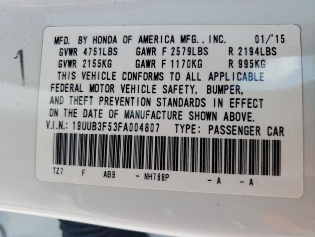 19UUB3F53FA004807 - 2015 ACURA TLX TECH WHITE photo 10