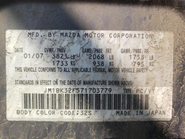 JM1BK32F571703779 - 2007 MAZDA 3 I GRAY photo 10