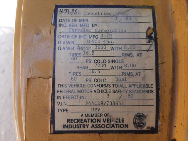 F44CD9V738651 - 1980 DODGE CARGO CAB YELLOW photo 10