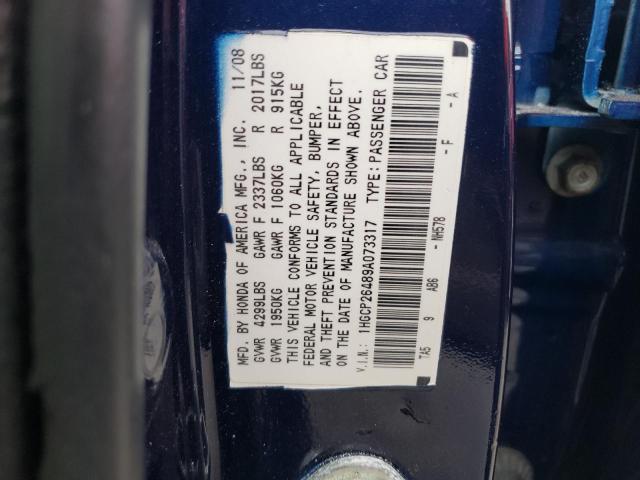 1HGCP26489A073317 - 2009 HONDA ACCORD LXP BLUE photo 10