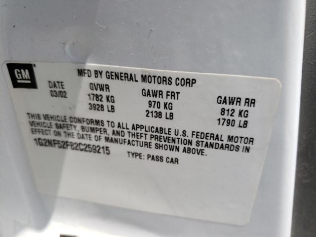 1G2NF52F82C259215 - 2002 PONTIAC GRAND AM S WHITE photo 10