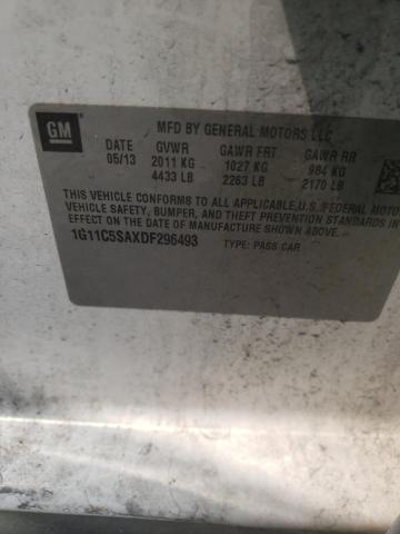 1G11C5SAXDF296493 - 2013 CHEVROLET MALIBU 1LT 白色 照片 10